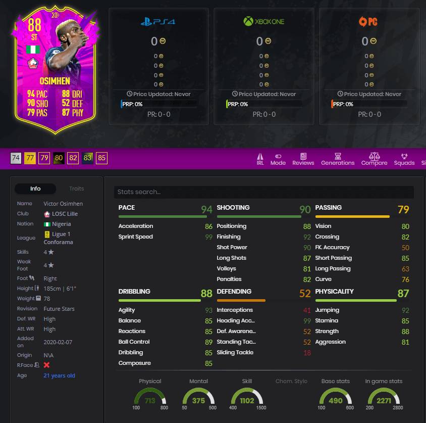 Victor Osimhen 88 rated Future Stars FIFA 20 FUT player rating