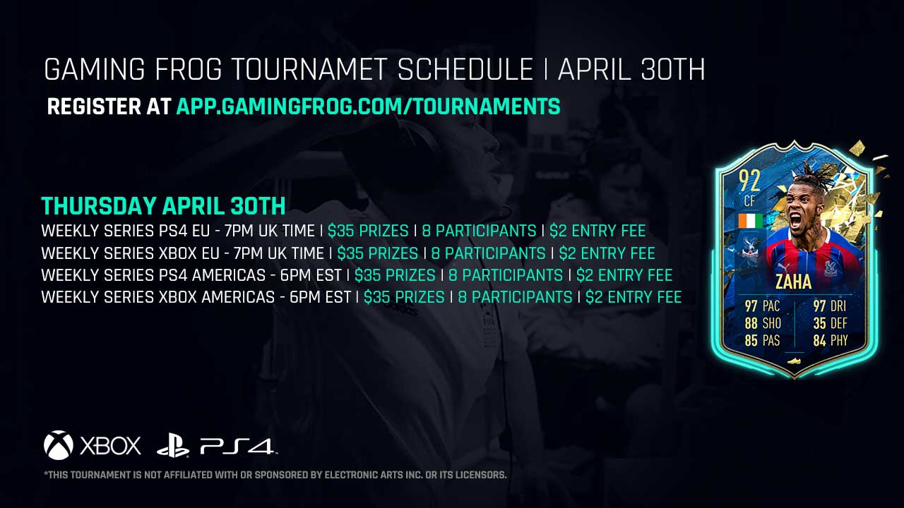 Gaming Frog FIFA 20 Tournament Schedule April 30th